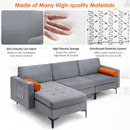 Modular L-Shaped 3-Seat Sectional Sofa With Reversible Chaise and 2 USB Ports-Gray