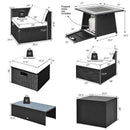 9 Pieces Outdoor Wicker Sectional With 35 Inch Gas Fire Pit Table-Navy
