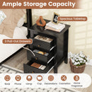 Nightstand End Beside Table Drawers Modern Storage Bedroom Furniture-Black