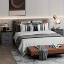 Wood Compact Floor Nightstand With Storage Drawers-Dark Gray