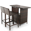 3 Pieces Outdoor Wicker Bar Set With 3 Rows Stemware Racks