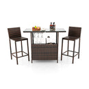 3 Pieces Outdoor Wicker Bar Set With 3 Rows Stemware Racks