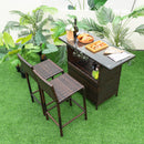 3 Pieces Outdoor Wicker Bar Set With 3 Rows Stemware Racks