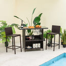3 Pieces Outdoor Wicker Bar Set With 3 Rows Stemware Racks