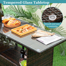 3 Pieces Outdoor Wicker Bar Set With 3 Rows Stemware Racks