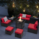 Outdoor 9 Pieces Patio Furniture Set With 50 000 BTU Propane Fire Pit Table-Red