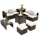 Outdoor 9 Pieces Patio Furniture Set With 50 000 BTU Propane Fire Pit Table-Off White