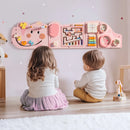 Wooden Cream Elephant Busy Board - Pink