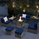 Outdoor 9 Pieces Patio Furniture Set With 50 000 BTU Propane Fire Pit Table-Navy