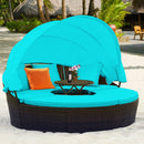 Patio Round Rattan Daybed With Retractable Canopy and Height Adjustable Coffee Table-Turquoise