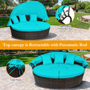 Patio Round Rattan Daybed With Retractable Canopy and Height Adjustable Coffee Table-Turquoise