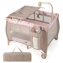 Portable Baby Playard With Changing Table Bassinet and Music Box-Pink
