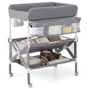 Portable Baby Changing Table With Wheels and Large Storage Rack-Gray