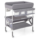 Portable Baby Changing Table With Wheels and Large Storage Rack-Gray