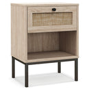 Rattan Nightstand Boho End Table With Rattan Drawer & Open Shelf-Oak