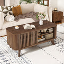 Rectangular Coffee Table With Storage and Adjustable Shelves-Walnut