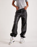 Red Fox Wide-Leg Leather Cargo Pants