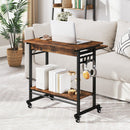 Rolling Laptop Table With Pull-Out Keyboard Tray and Hooks-Rustic Brown