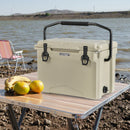 25 QT Hard Cooler With Aluminum Handle and Integrated Cup Holders-Tan