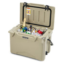 25 QT Hard Cooler With Aluminum Handle and Integrated Cup Holders-Tan