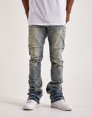 Smoke Rise Pleated Overdyed Stacked Flare Jeans