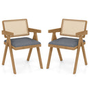 Set of 2 Rattan Accent Chairs With Padded Cushion and Rubber Wood Frame-Gray