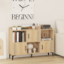 Sideboard Storage Cabinet Bookcase With 3 Doors and Open Compartments-Oak