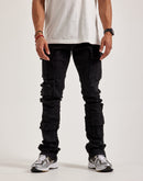 Smoke Rise Stacked Flared Waxed Cargo Jeans