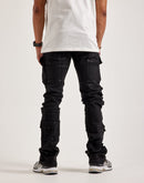 Smoke Rise Stacked Flared Waxed Cargo Jeans