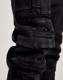 Smoke Rise Stacked Flared Waxed Cargo Jeans