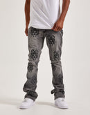 Smoke Rise Rhinestone Spider Stacked Denim Jeans