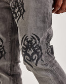 Smoke Rise Rhinestone Spider Stacked Denim Jeans