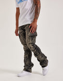 Smoke Rise Stacked Flare Cargo Jeans