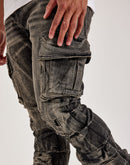Smoke Rise Stacked Flare Cargo Jeans