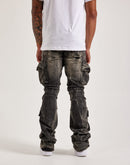 Smoke Rise Stacked Flare Cargo Jeans