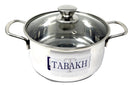 TABAKH Stainless Steel Casserole With Glass Lid & Handles, 18cm