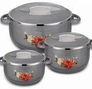 TABAKH Nova King Insulated Casserole Hot Pot Hot Pack Food Warmer 3 Pieces Set, 5500ml+7500ml+12000ml (Grey)