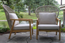 Outdoor Interiors, Teak and Cable Wicker Parlor Chairs with Sunbrella Cushions