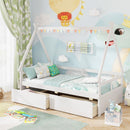Twin Size House Bed With Roof and Safety Guardrail-White