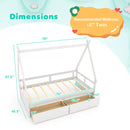 Twin Size House Bed With Roof and Safety Guardrail-White