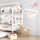 Twin Size Kids Montessori Daybed With Roof and Shelf Compartments-White