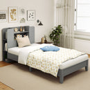 Twin Size Wooden Platform Bed Frame With Bookcase Headboard-Gray