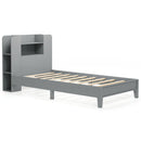Twin Size Wooden Platform Bed Frame With Bookcase Headboard-Gray