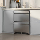 24 Inch Under Counter Dual Drawer Fridge With 37¨H-64¨H Temperature Range-Silver