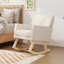 Upholstered Rocking Chair With and Solid Wood Base-Beige