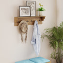Wall Hooks With Shelf 31.5inch Wooden Coat Rack With 6 Hooks for Hats Towels Purses Robes-Natural