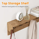 Wall Hooks With Shelf 31.5inch Wooden Coat Rack With 6 Hooks for Hats Towels Purses Robes-Natural