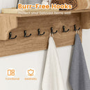 Wall Hooks With Shelf 31.5inch Wooden Coat Rack With 6 Hooks for Hats Towels Purses Robes-Natural