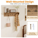 Wall Hooks With Shelf 31.5inch Wooden Coat Rack With 6 Hooks for Hats Towels Purses Robes-Natural