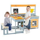 Fir Wood Play Kitchen With Kids Picnic Table and Built-in Bench-Grey